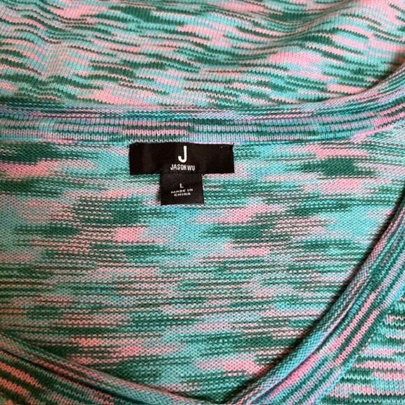 Jason Wu V-Neck Sweater Space Dye Teal Green Pink Size Large - Picture 6 of 10